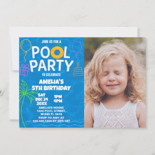 Neon Glow Pool Party Uitnodiging voor verjaardag