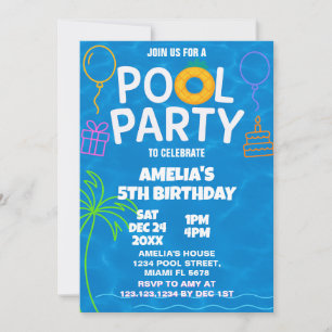 Neon Glow Pool Party Uitnodiging voor verjaardag