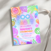 Neon Glow Pool Party Uitnodiging voor verjaardag