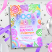 Neon Glow Pool Party Uitnodiging voor verjaardag