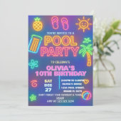 Neon Glow Pool Party verjaardagsuitnodiging Kaart (Staand voorkant)