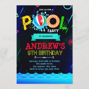 Neon Glow-pooluitnodiging Kaart