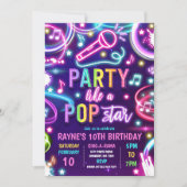 Neon Glow Pop Star Dance Music Birthday Party Kaart (Voorkant)