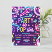 Neon Glow Pop Star Dance Music Birthday Party Kaart (Staand voorkant)