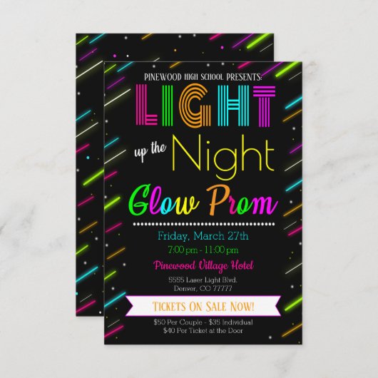Neon Glow Prom Dance uitnodiging (Voorkant / Achterkant)