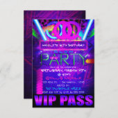Neon Glow PTY Birthday VIP PASS Club Uitnodigingen (Voorkant / Achterkant)