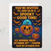 Neon Glow Pumpkin Halloween Party Kaart (Voorkant / Achterkant)