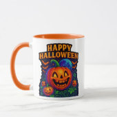 Neon Glow Pumpkin "Happy Halloween" Mok (Links)
