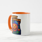 Neon Glow Pumpkin "Happy Halloween" Mok (Voorkant links)