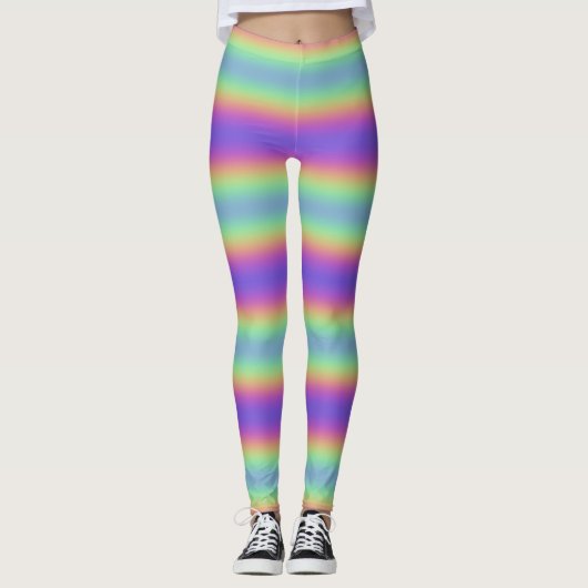Neon Glow Rainbow Horizontale Stripe Leggings (Voorkant)