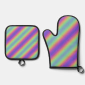 Neon Glow Rainbow Stripe Ovenwant & Pannenlap Set (Voorkant)