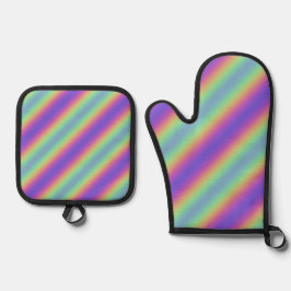 Neon Glow Rainbow Stripe Ovenwant & Pannenlap Set