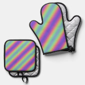 Neon Glow Rainbow Stripe Ovenwant & Pannenlap Set (Voorkant / Achterkant)