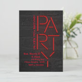 Neon Glow Red PARTY Brick Wall Urban Invitation Kaart (Staand voorkant)