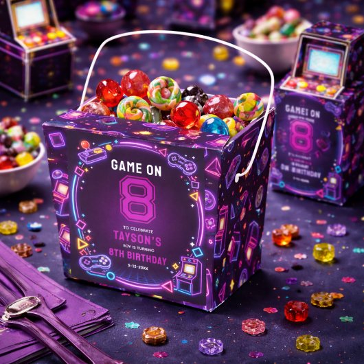 Neon Glow Retro Arcade Gamen 8e Verjaardag Bedankdoosjes