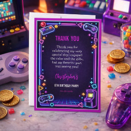 Neon Glow Retro Arcade Gamen 8e Verjaardag Bedankkaart