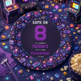 Neon Glow Retro Arcade Gamen 8e Verjaardag Papieren Bordje