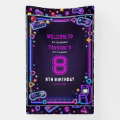 Neon Glow Retro Arcade Gamen 8e Verjaardag Spandoek (Verticaal)