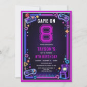 Neon Glow Retro Arcade Games 8e Verjaardag Kaart (Voorkant)
