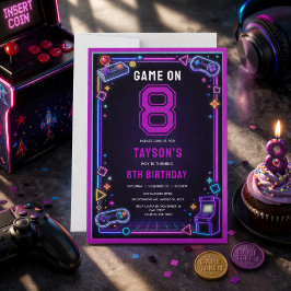 Neon Glow Retro Arcade Games 8e Verjaardag Kaart