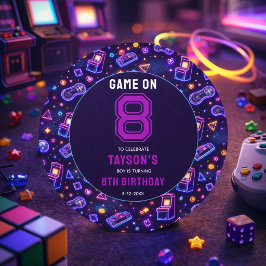 Neon Glow Retro Arcade Games 8e Verjaardag Ronde Sticker