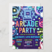 Neon Glow Retro Arcade Gaming Birthday Party Kaart (Voorkant)