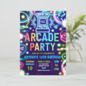 Neon Glow Retro Arcade Gaming Birthday Party Kaart (Staand voorkant)