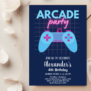 Neon Glow Retro Arcade Gaming Birthday Party Kaart