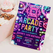 Neon Glow Retro Arcade Gaming Birthday Party Kaart