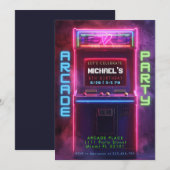 Neon Glow Retro Arcade Gaming Birthday Party Kaart (Voorkant / Achterkant)