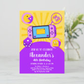Neon Glow Retro Arcade Gaming Birthday Party Kaart (Staand voorkant)