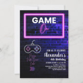 Neon Glow Retro Arcade Gaming Birthday Party Kaart (Voorkant)