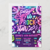 Neon Glow Rock Star Dance Music Birthday Party Kaart (Voorkant)