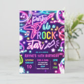 Neon Glow Rock Star Dance Music Birthday Party Kaart (Staand voorkant)