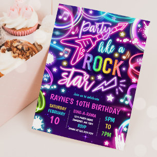 Neon Glow Rock Star Dance Music Birthday Party Kaart