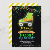 Neon glow roller schaats thema verjaardagsuitnodig kaart (Voorkant / Achterkant)