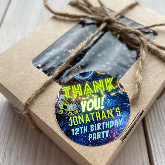 Neon Glow Roller Schaatsen Partij Dank u Favor Ronde Sticker