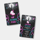 Neon Glow Roller Skate Let's Roll Verjaardagsfeest Badge (Voor- en achterkant)