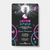 Neon Glow Roller Skate Let's Roll Verjaardagsfeest Badge (Achterkant)