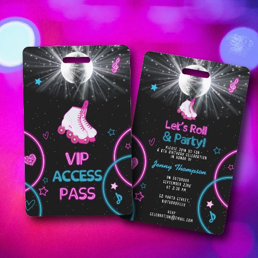 Neon Glow Roller Skate Let's Roll Verjaardagsfeest Badge
