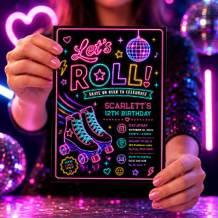 Neon Glow Roller Skate Meisjes Verjaardagsfeestje Kaart