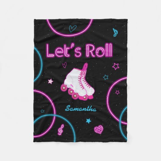 Neon Glow Rolschaatsen Let's Roll Meisje Fleece Deken (Voorkant)