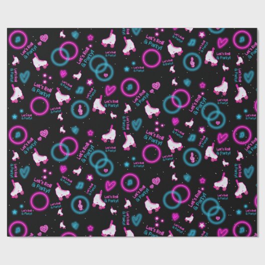 Neon Glow Rolschaatsen Let's Roll Pattern Cadeaupapier (Vlak)