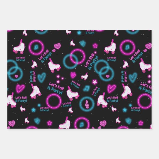 Neon Glow Rolschaatsen Let's Roll Pattern Inpakpapier Vel (Voorkant 3)