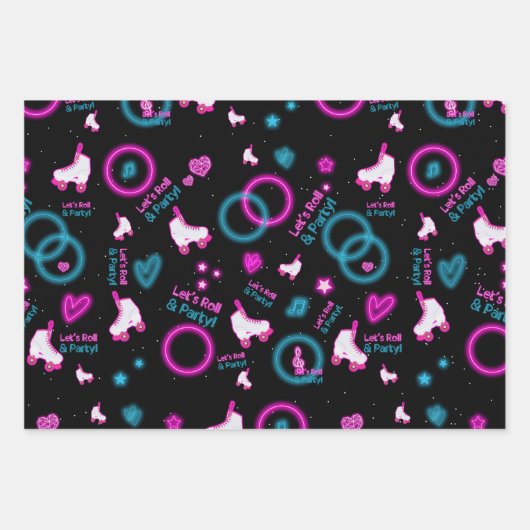 Neon Glow Rolschaatsen Let's Roll Pattern Inpakpapier Vel (Voorkant 2)