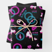 Neon Glow Rolschaatsen Let's Roll Pattern Inpakpapier Vel (In situ)