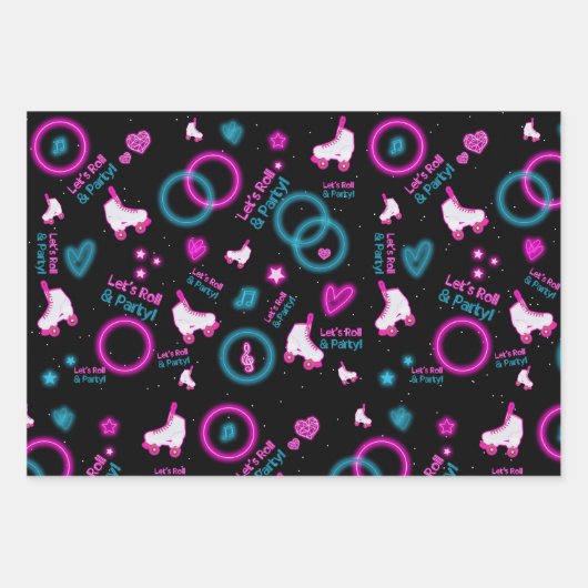 Neon Glow Rolschaatsen Let's Roll Pattern Inpakpapier Vel (Voorkant)