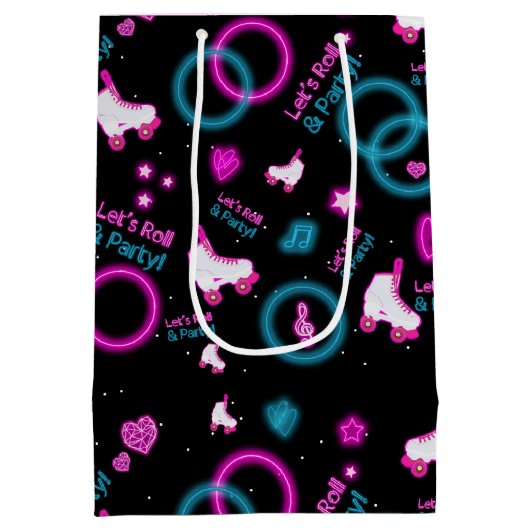 Neon Glow Rolschaatsen Let's Roll Pattern Medium Cadeauzakje (Achterkant)