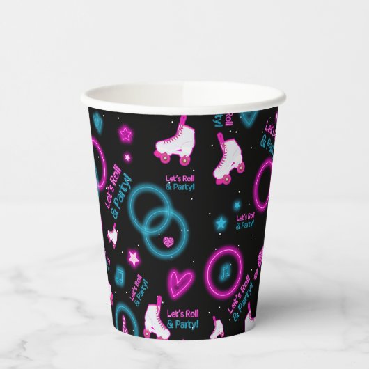 Neon Glow Rolschaatsen Let's Roll Pattern Papieren Bekers (Links)