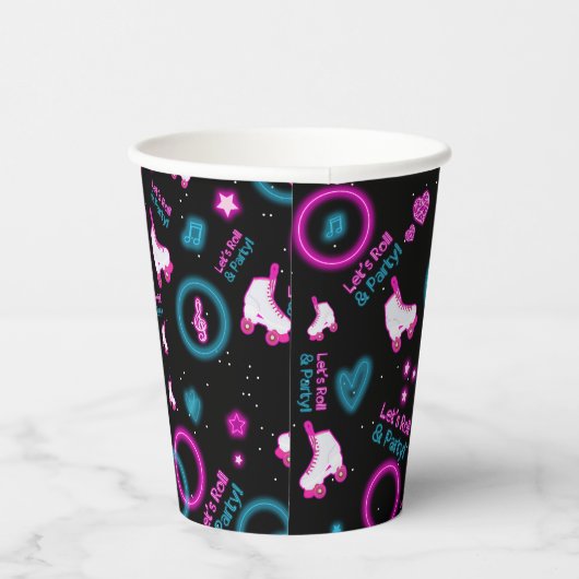Neon Glow Rolschaatsen Let's Roll Pattern Papieren Bekers (Rechts)